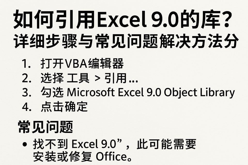 如何引用excel9.0的库？详细步骤与常见问题解决方法分享