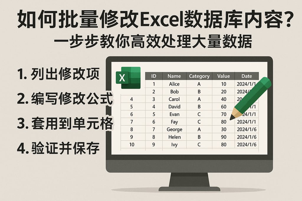 如何批量修改Excel数据库内容？一步步教你高效处理大量数据