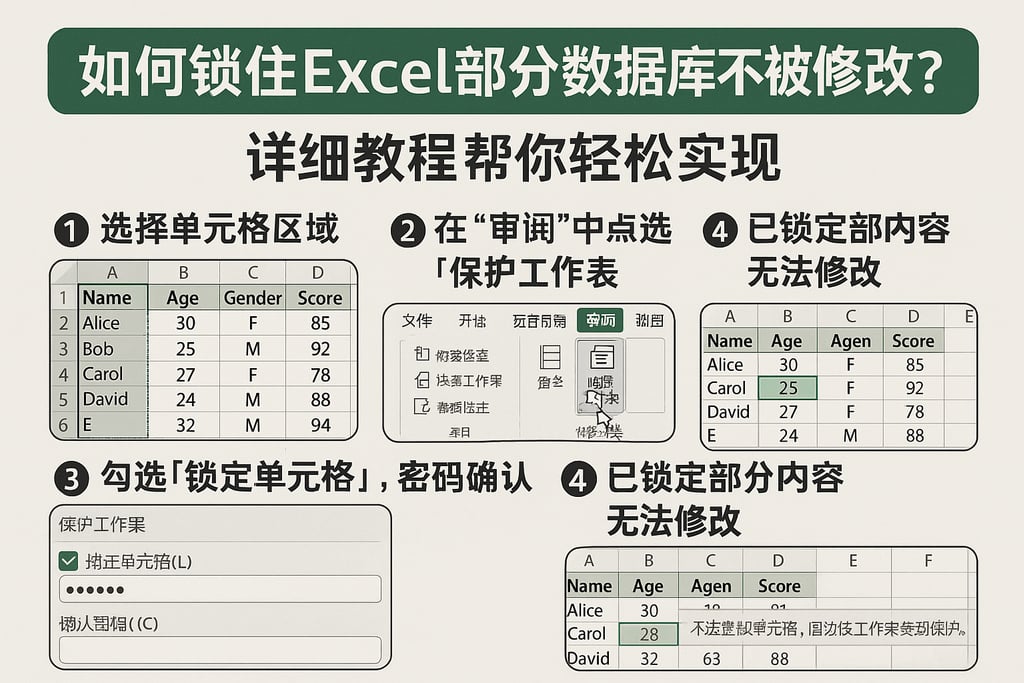 如何锁住excel部分数据库不被修改？详细教程帮你轻松实现
