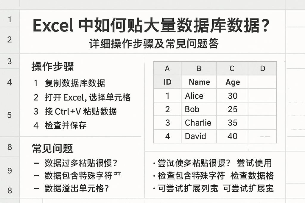 excel中如何粘贴大量数据库数据？详细操作步骤及常见问题解答