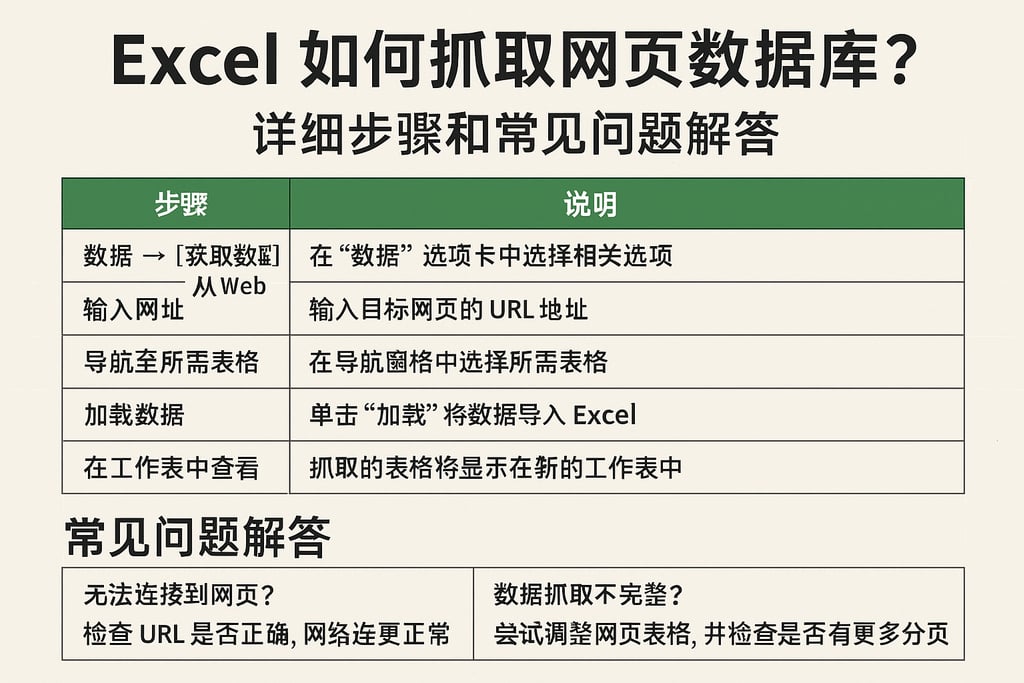 excel如何抓取网页数据库？详细步骤和常见问题解答
