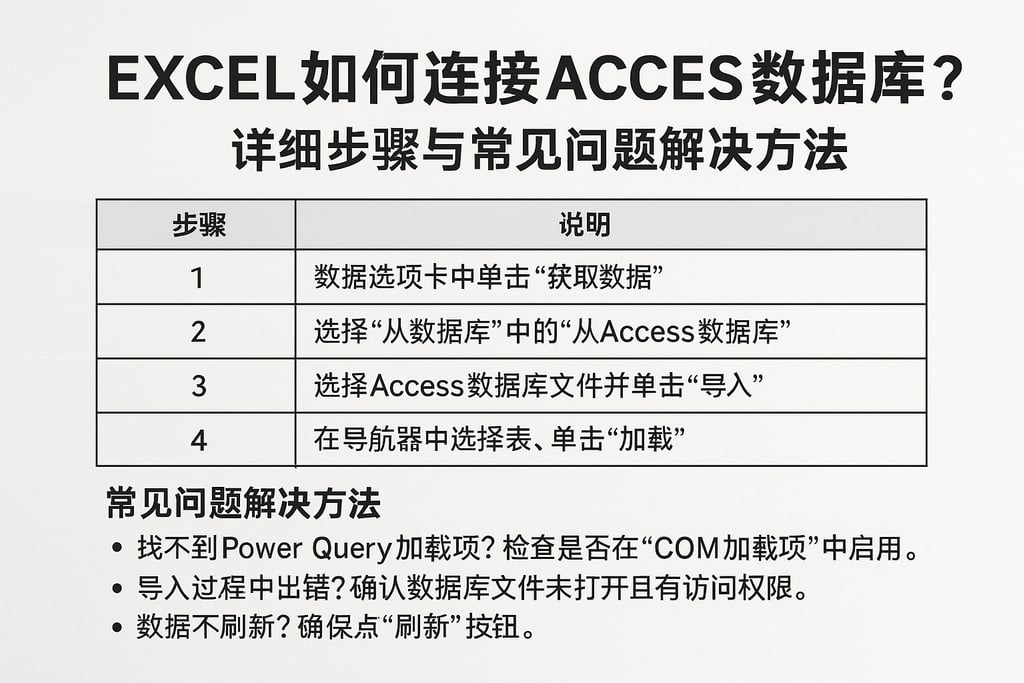 excel如何连接access数据库连接？详细步骤与常见问题解决方法