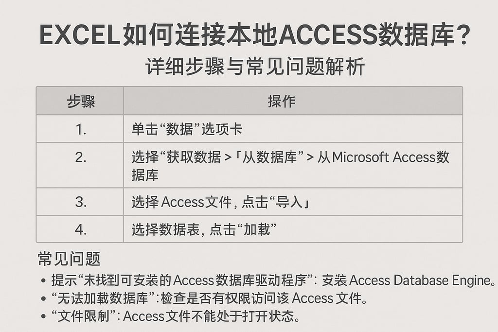 excel如何连接本地access数据库？详细步骤与常见问题解析