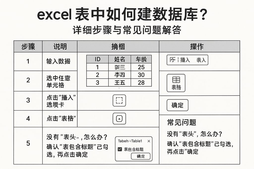 excel表中如何建数据库？详细步骤与常见问题解答