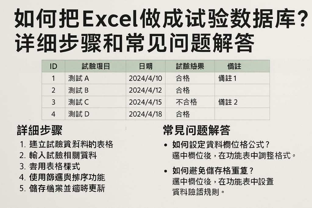 如何把Excel做成试验数据库？详细步骤和常见问题解答