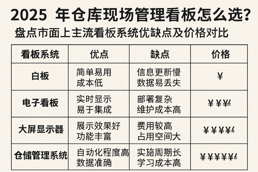2025年仓库现场管理看板怎么选？盘点市面上主流看板系统优缺点及价格对比