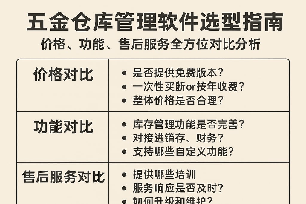 五金仓库管理软件选型指南：价格、功能、售后服务全方位对比分析