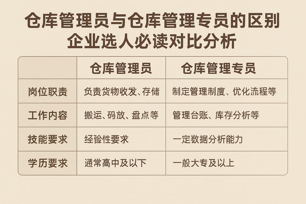 仓库管理员与仓库管理专员的区别有哪些？企业选人必读对比分析