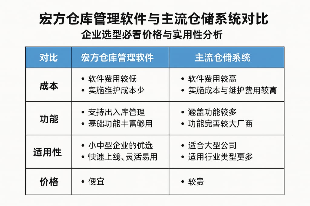 宏方仓库管理软件与主流仓储系统对比，企业选型必看价格与实用性分析