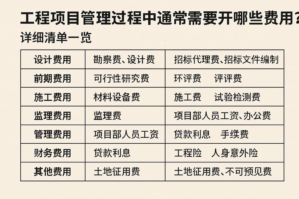 工程项目管理过程中通常需要开哪些费用？详细清单一览