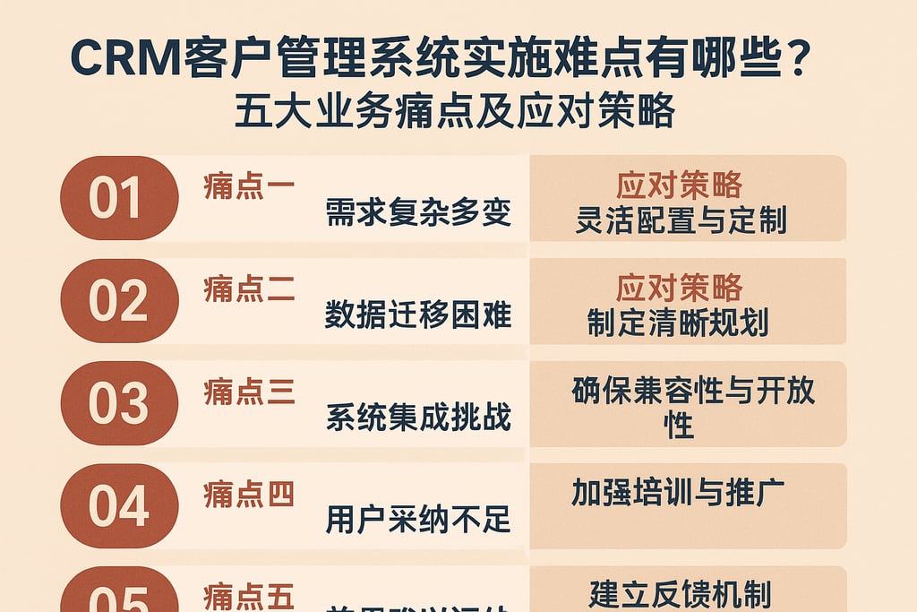 CRM客户管理系统实施难点有哪些？五大业务痛点及应对策略