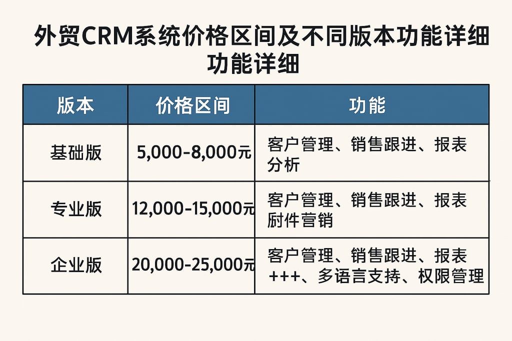 外贸CRM系统价格区间及不同版本功能详细对比