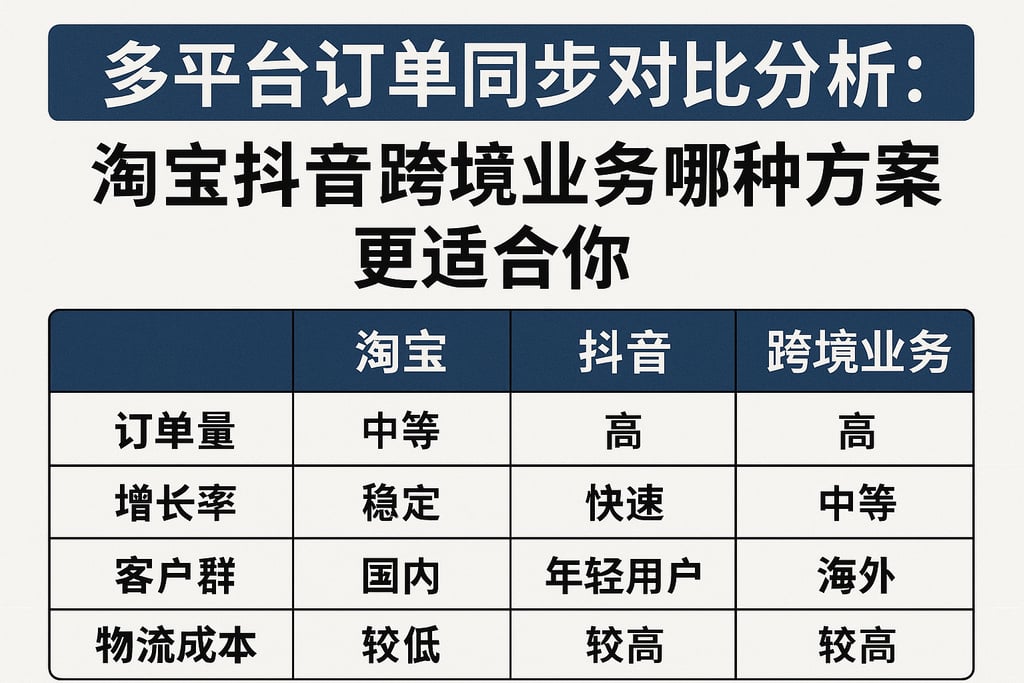 多平台订单同步对比分析：淘宝抖音跨境业务哪种方案更适合你
