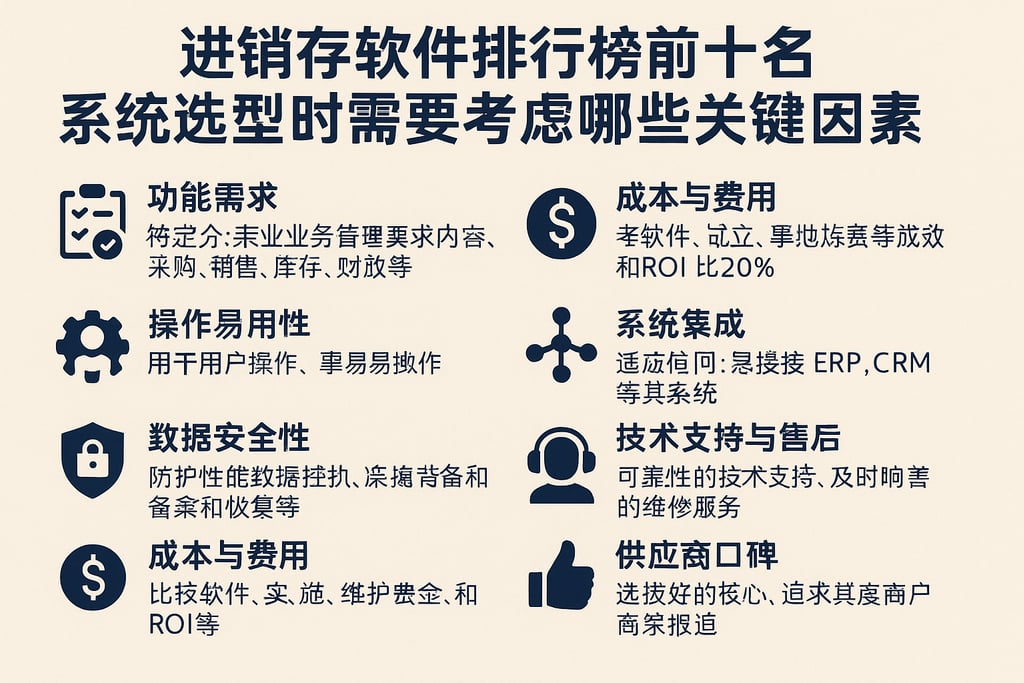 进销存软件排行榜前十名系统选型时需要考虑哪些关键因素