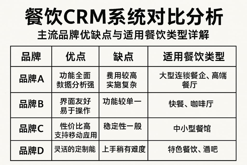 餐饮CRM系统对比分析，主流品牌优缺点与适用餐饮类型详解