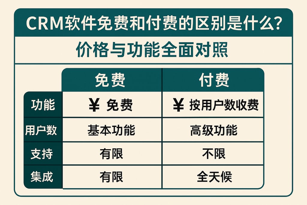 CRM软件免费和付费的区别是什么？价格与功能全面对照