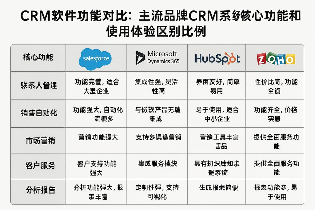 crm软件功能对比：主流品牌crm系统核心功能和使用体验区别