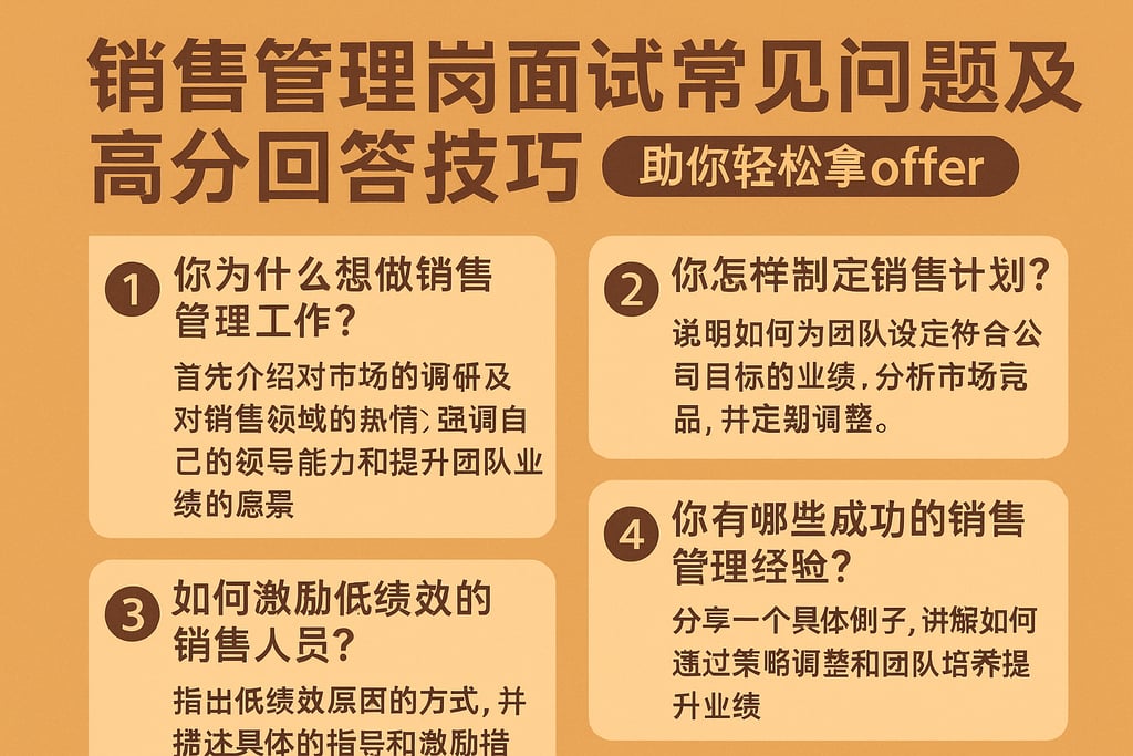 销售管理岗面试常见问题及高分回答技巧，助你轻松拿offer