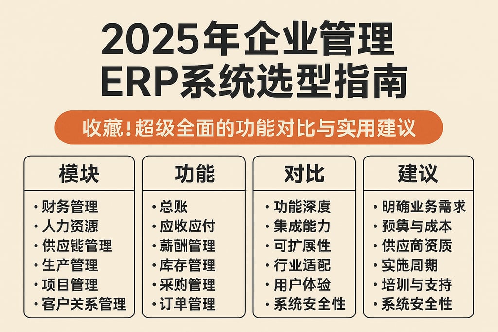 2025年企业管理ERP系统选型指南，收藏！超级全面的功能对比与实用建议