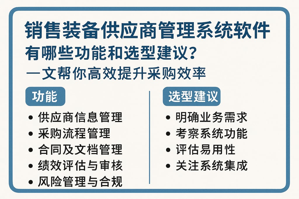 销售装备供应商管理系统软件有哪些功能和选型建议？一文帮你高效提升采购效率