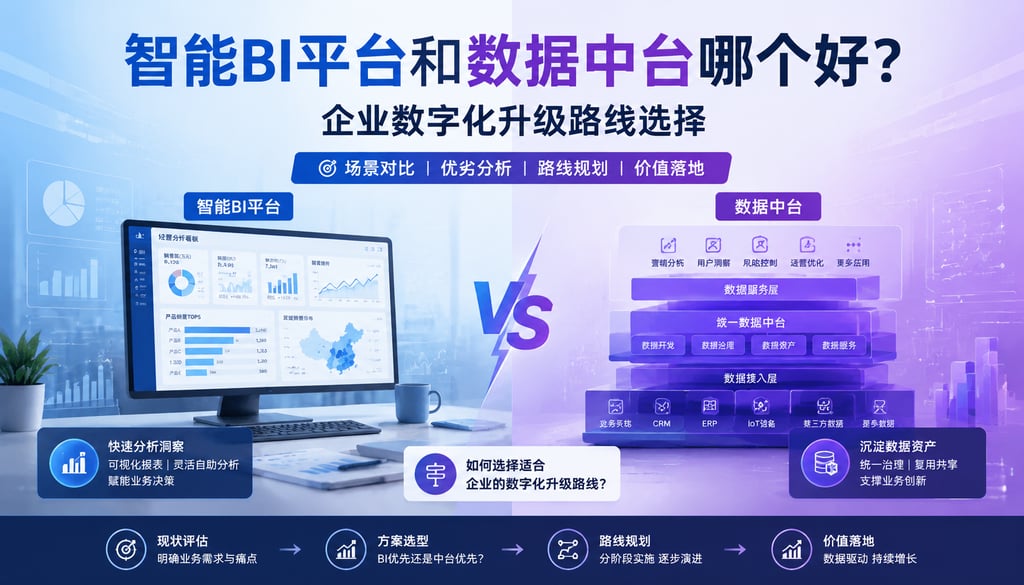 智能BI平台和数据中台哪个好？企业数字化升级路线选择