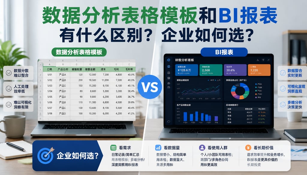 数据分析表格模板和BI报表有什么区别？企业如何选