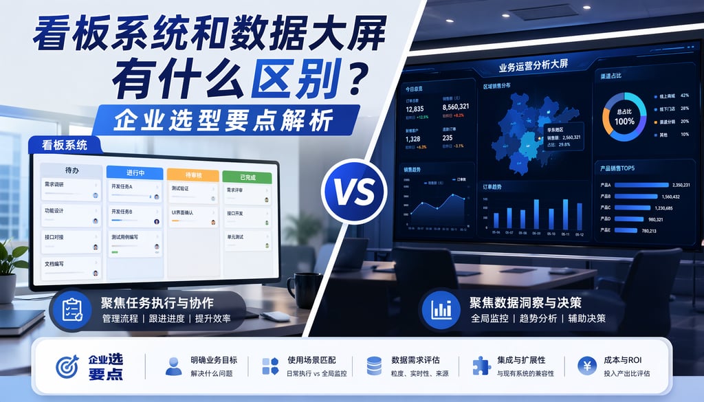 看板系统和数据大屏有什么区别？企业选型要点解析