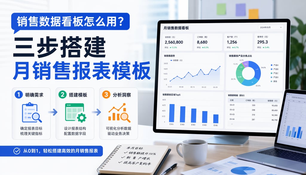 销售数据看板怎么用？三步搭建月销售报表模板