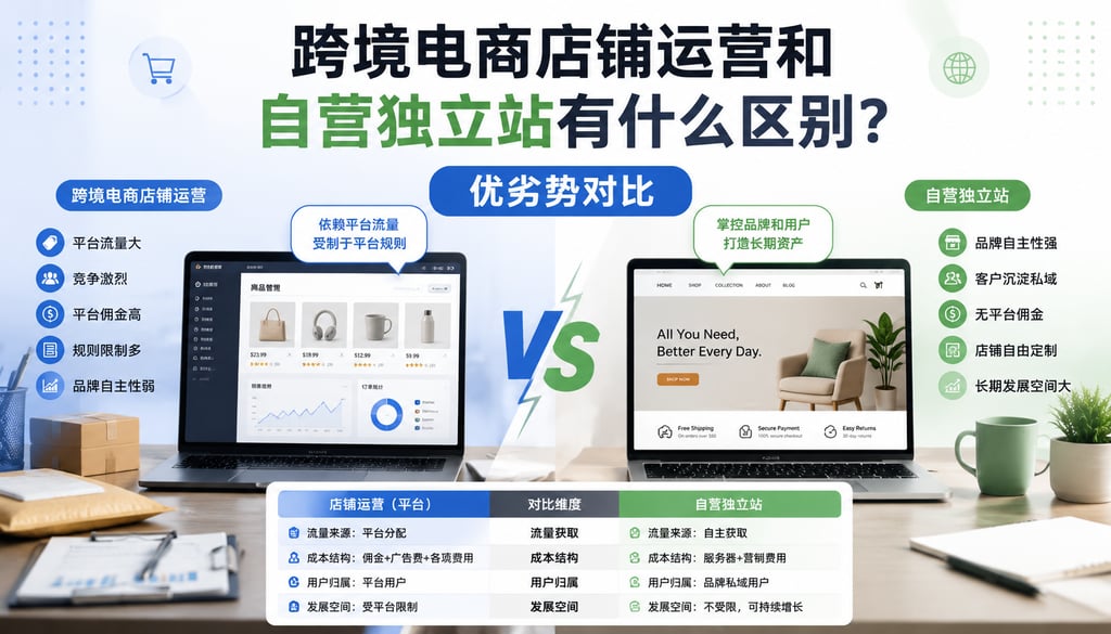 跨境电商店铺运营和自营独立站有什么区别？优劣势对比